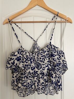By Together Navy and White Floral Ruffle Camisole